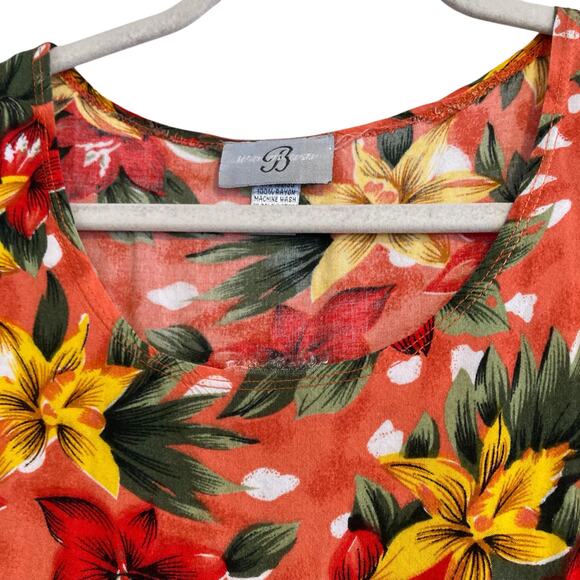 Vintage 80s Pink Yellow Hawaiian Floral Flowing Rayon Sheath Sundress Sz Medium - Picture 12 of 16